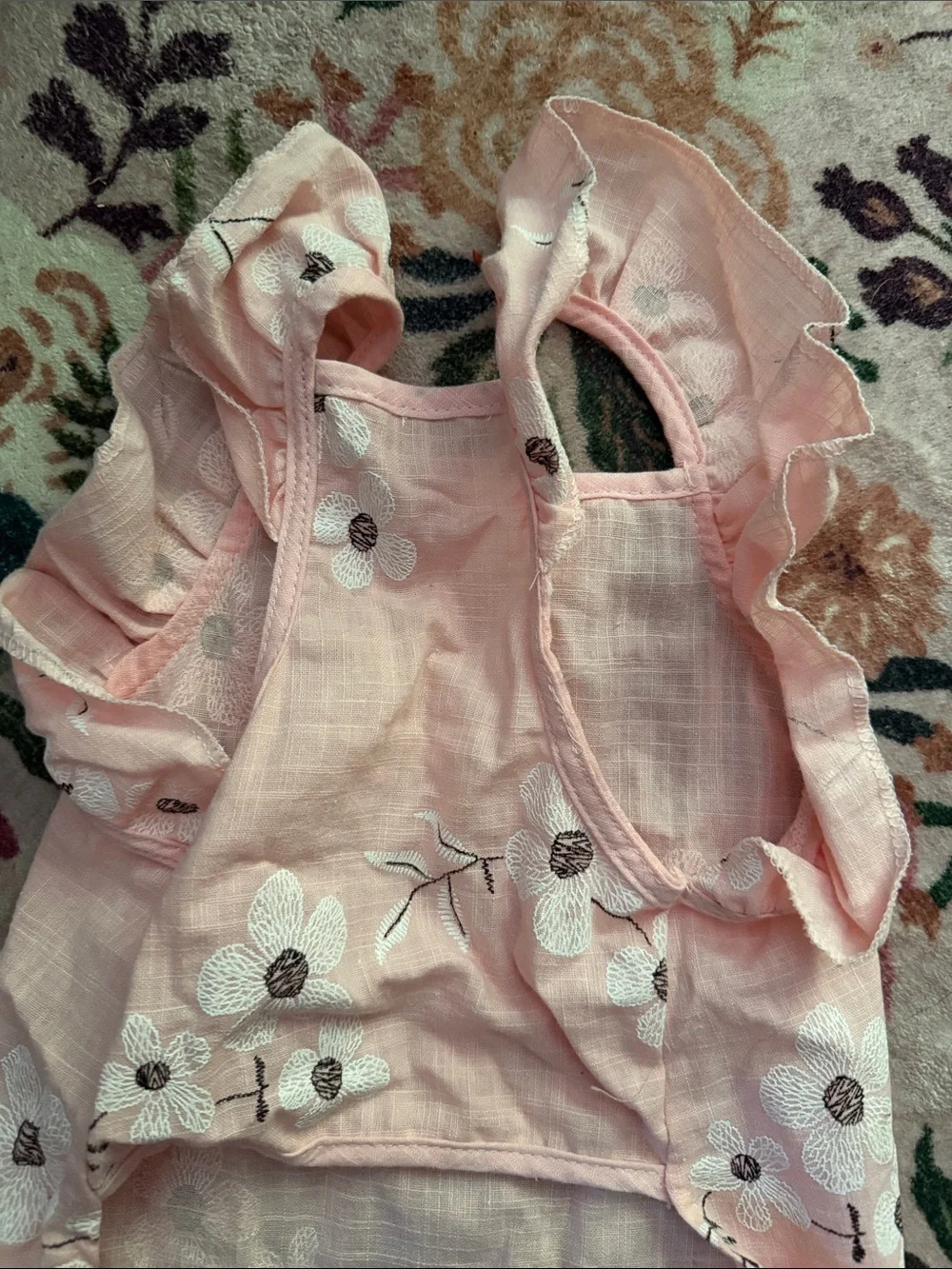 Pink Floral Embroidered Ruffle dog dress